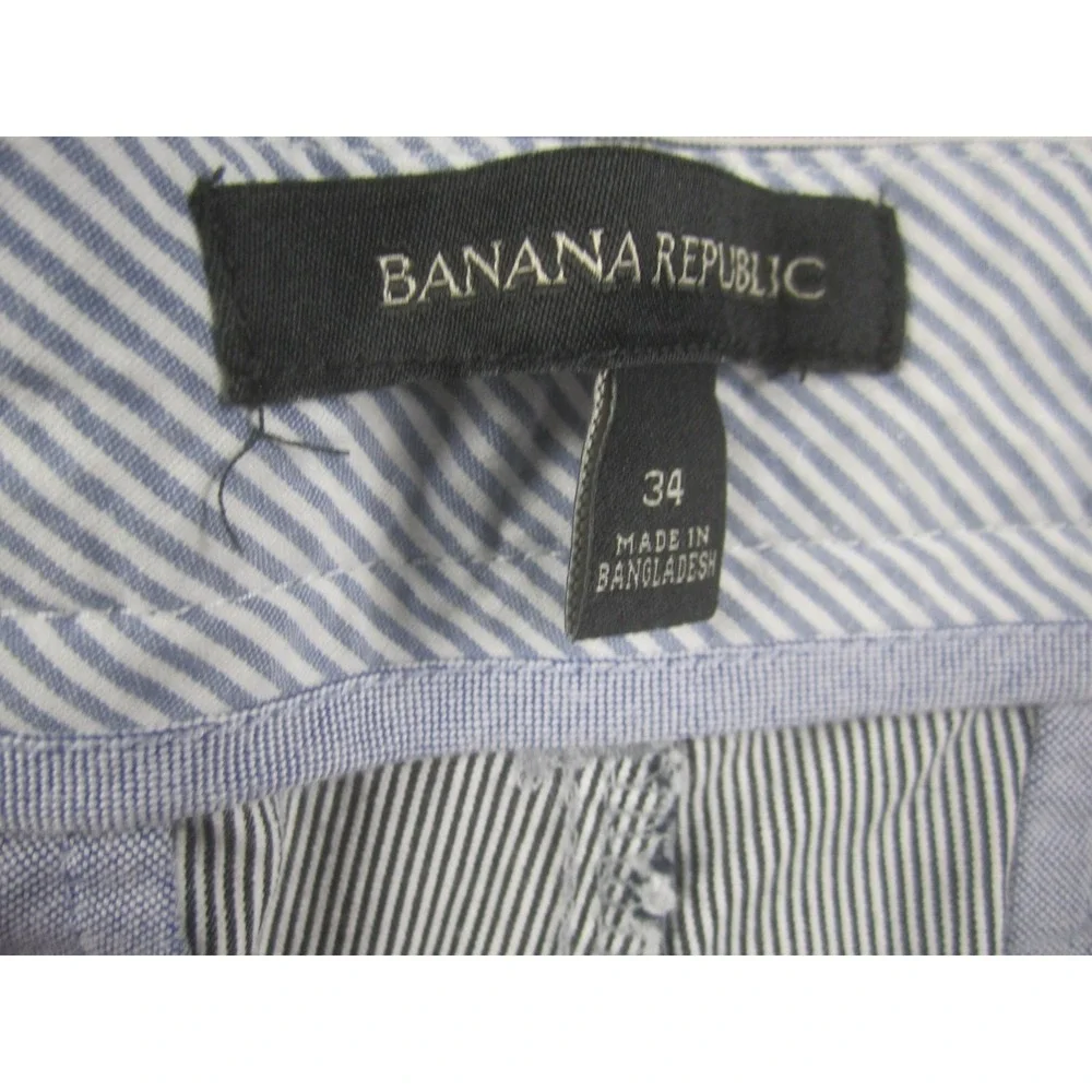Banana Republic Shorts Mens 34 Blue White Seersucker Chino Casual Flat Front‎